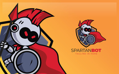 Naklejka premium Spartan robot mascot logo formed with a spartan symbol