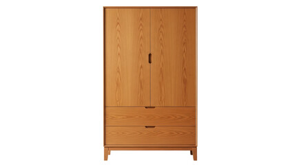 Isolated wooden wardrobe with two doors and three drawers for clothing storage furniture