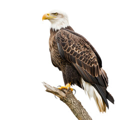 Obraz premium Majestic bald eagle perched on a branch against a stark