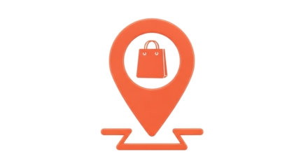 Isolated shopping location pin concept representing a store near you for shopping day