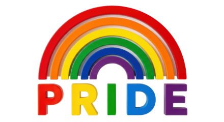 Isolated colorful Pride graphic with rainbow and word art, cheerful and bold design