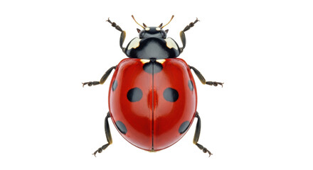 Isolated Seven-spot ladybug with red wings and black spots, insect, studio shot, top view © Maros