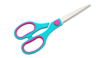 Isolated bright turquoise pink scissors tool for arts and crafts activities at home or school