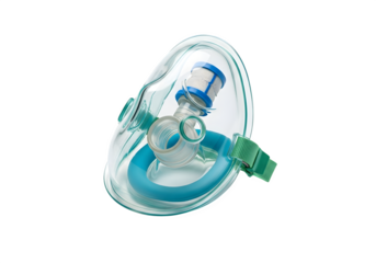 Oxygen mask isolated on transparent background, a medical device used to deliver supplemental oxygen to a patient for respiratory support and therapy