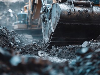 Heavy machinery working in a quarry