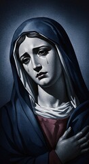 Watercolor Minimalist Portrait of Our Lady of Sorrows &ndash; Expressionist Art