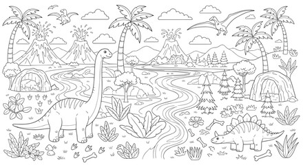 Fototapeta premium A whimsical and detailed illustration of a vibrant and diverse jungle teeming with life and fantastical creatures.