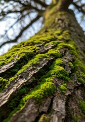 Moss-Covered Tree Trunk, Low Angle View