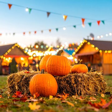 Pumpkins on hay bales at a fall festival