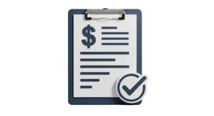 Isolated clipboard on the table with dollar sign and check mark, document approved