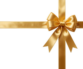 Elegant Gold Satin Bow with Ribbon – Luxury Gift Decor, Holiday Design, High-Resolution Vector Art, Transparent PNG Overlay