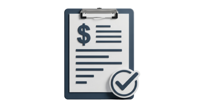 Isolated clipboard on the table with dollar sign and check mark, document approved