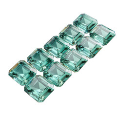 Teal rectangular gems arranged in a row