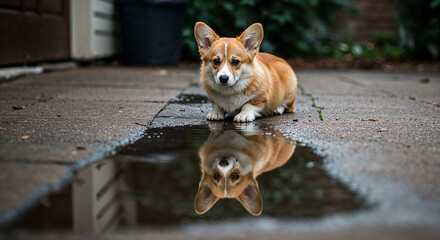 골목의 작은 물웅덩이와 웰시코기3