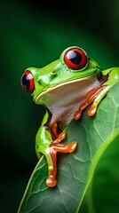 Obraz premium Red eyed tree frog perched on vibrant green leaf
