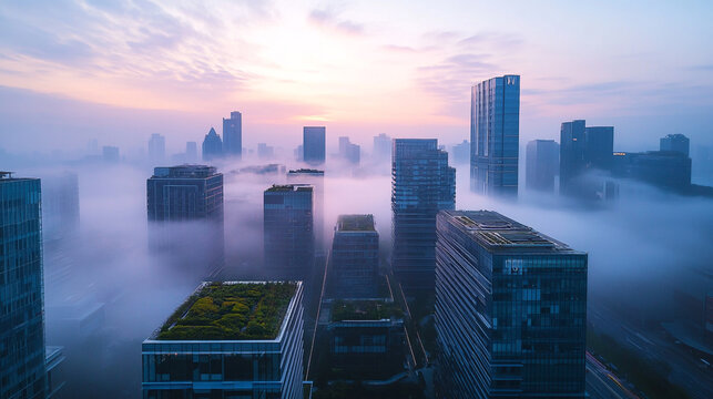 
Foggy Morning View of a Modern City