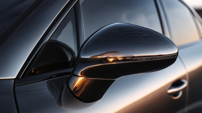 A black car with a mirror on the side - Powered by Adobe