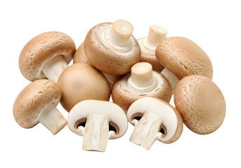 Fresh Brown Champignons with Sliced Caps – Organic Ingredient, Healthy Food, High-Resolution Food Photography, Transparent PNG Overlay