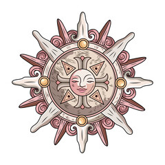 Flat style illustration depicting sun medallion