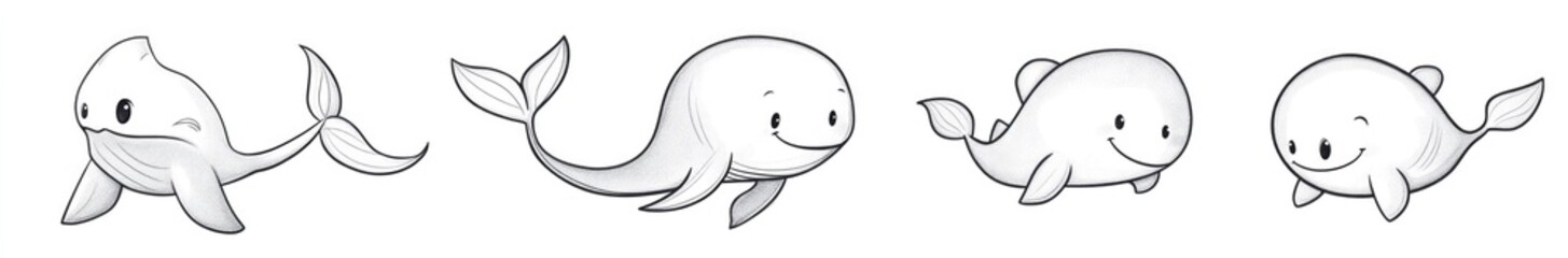 Images of aquatic animals with white lines and a white background