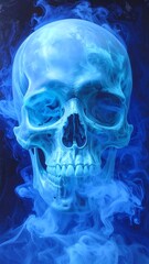 Blue skull in smoky aura