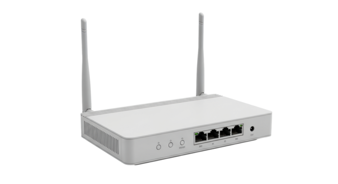 Isolated router with antennas for home or small office network connections, devices isolated
