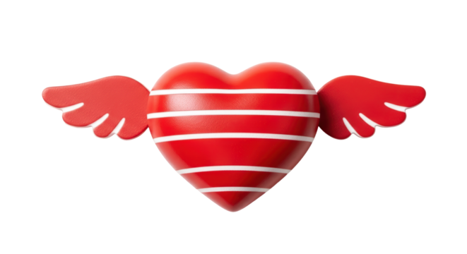 Isolated 3D heart shape with angel wings and striped pattern; Valentine's Day concept