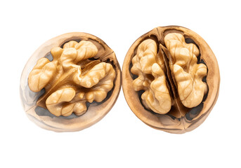 Open Walnut Halves with Brain-Like Texture – Healthy Snack, Natural Ingredient, High-Resolution Food Photography, Transparent PNG Overlay
