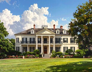 Fototapeta premium Grand Mansion Under a Summer Sky