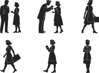 Nurse and doctor silhouettes, medical staff icons, healthcare worker clipart set, hospital team design, medicine outline art, nurse illustration pack, health care graphic collection