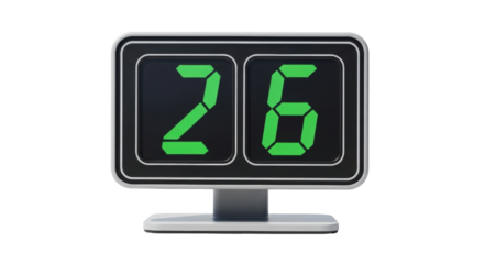Isolated countdown timer displaying 26 hours on digital display, countdown in hours unit