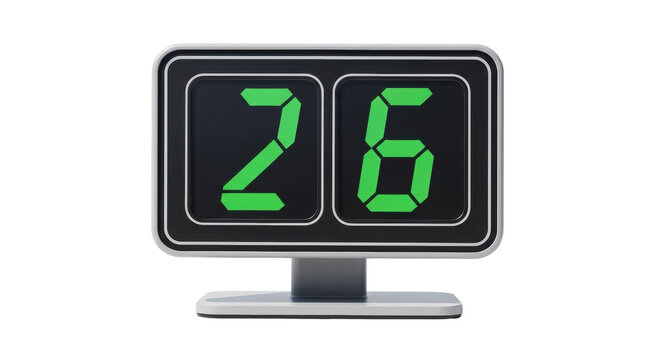 Isolated countdown timer displaying 26 hours on digital display, countdown in hours unit