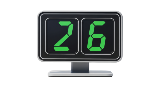 Isolated countdown timer displaying 26 hours on digital display, countdown in hours unit