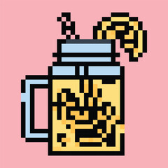 Pixel art vector themed summer with beach, sun, and fun activities elements.Pixel art vector themed summer with beach, sun, and fun activities elements.