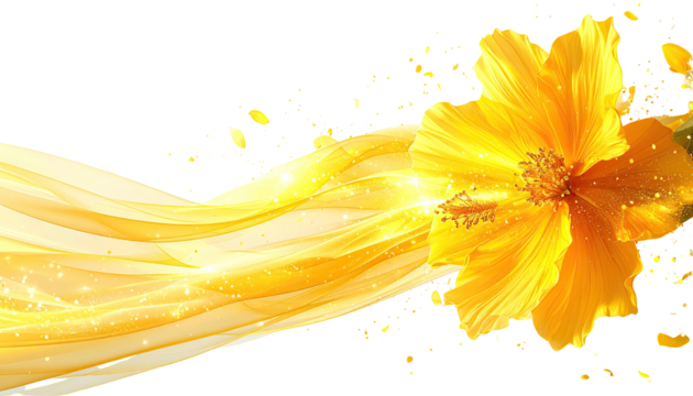 Golden flower and flowing fabric