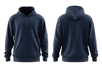Navy blue hoodie, front and back view
