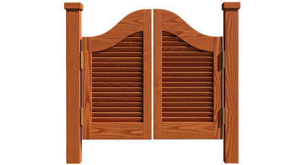 Isolated saloon doors for a western bar or restaurant, with wood grain pattern and gold hinges