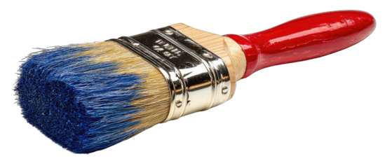 A square-shaped paintbrush with a red handle