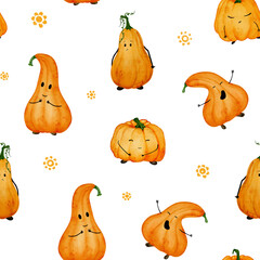 seamless background with cute pumpkins