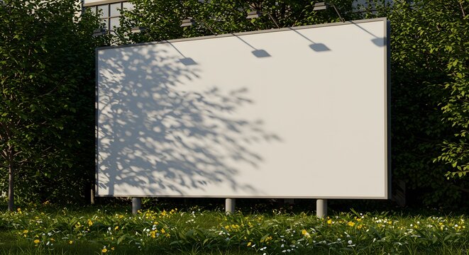 Outdoor Blank Billboard Mockup Surrounded by Green Nature Sunlight