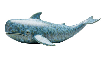 Isolated artful ceramic whale sculpture, vintage sea mammal figurine, oceanic theme decor item