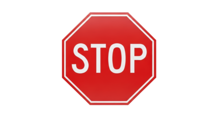 Isolated red octagon stop sign with clean sharp edges and the word STOP on the sign face