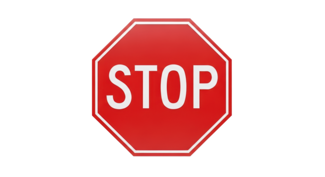 Isolated red octagon stop sign with clean sharp edges and the word STOP on the sign face