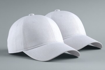 Two identical white baseball caps