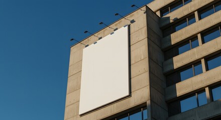 Blank Vertical Billboard Mockup on Modern Concrete Building Blue Sky