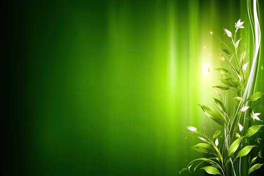 Green forest background with delicate white flowers and leaves