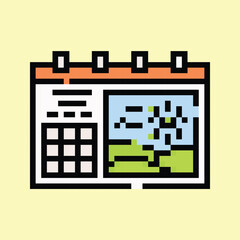 Pixel art vector themed summer with beach, sun, and fun activities elements.Pixel art vector themed summer with beach, sun, and fun activities elements.