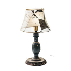 Obraz premium Antique table lamp with a broken lampshade against a