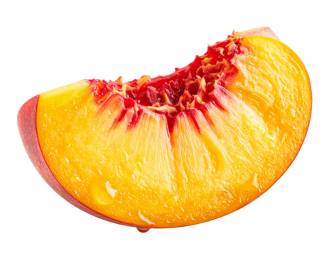  Juicy Peach Slice with Water Droplets – PNG Illustration