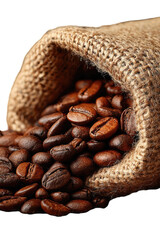 Coffee beans spilling from burlap sack
